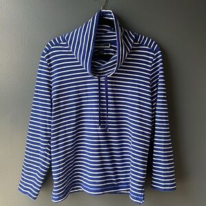 💙🤍 KAREN SCOTT women’s sweatshirt cowl neck blue white stripes large like new